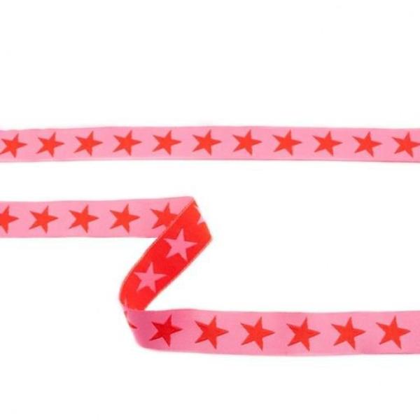 Webband Breite 16 mm Sterne Zweifarbig Rosa/Rot